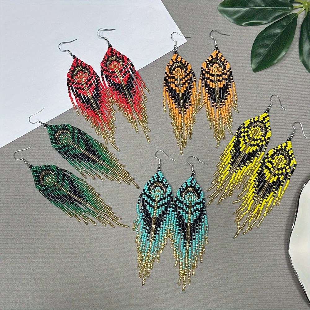 Vintage Dangle Beaded Earrings with Tassels